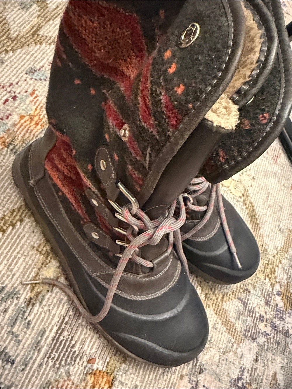 Baretraps Wool-Trim Waterproof Lace-Up Winter Boots — Brown and Rust